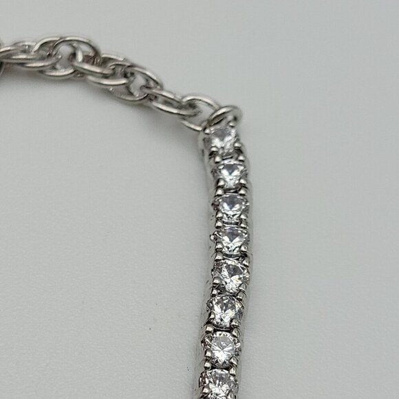 Stunning JCM Clear Cubic Zirconia Collar Necklace Silver Rhodium Plated 20" Adj. - Picture 4 of 7